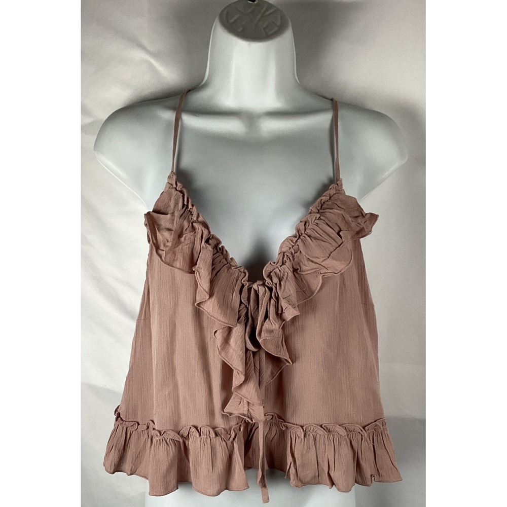 ILLA ILLA Women's Small Tie Front Boho Dusty Rose Crop Top Spaghetti Strap